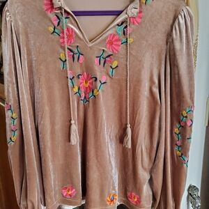 Velvet Floral Embroidered Blouse